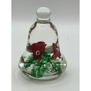 Heavy 1997 Paperweight Joe Rice Christmas Bell Glass Signed Red And Green 4”